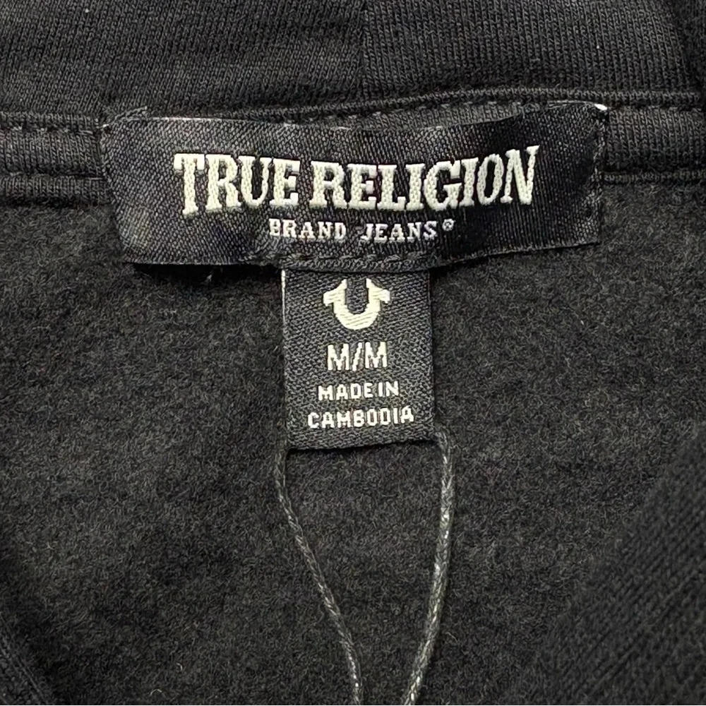 NWT True Religion Full Zip Buddha Hoodie Size M Logo Jet Black MSRP $119